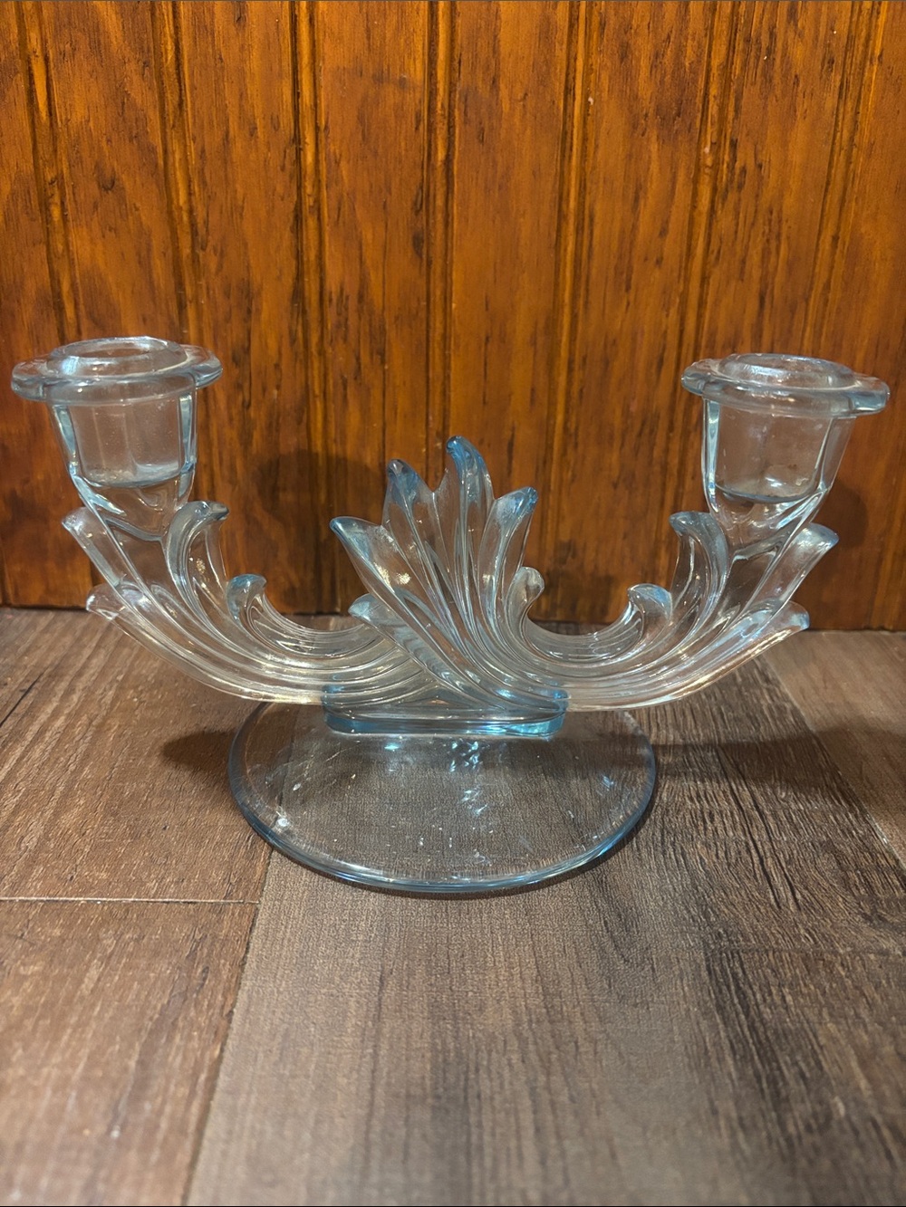 Fostoria Baroque Azure Blue Glass Double Arm Candlestick Holder